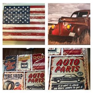 Vintage Americana Wall Art  & Shower Curtain Set